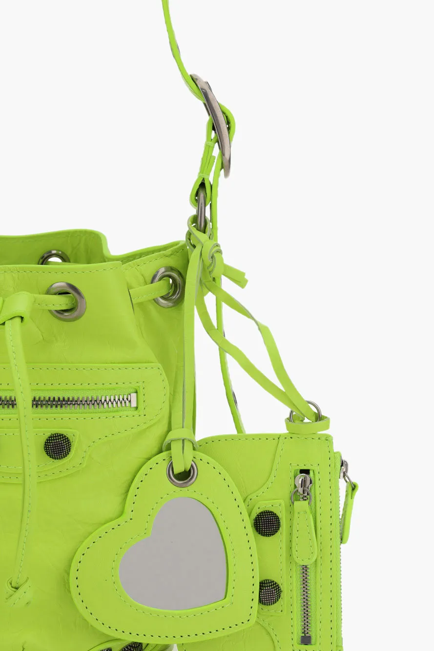 BALENCIAGA Le Cagole XS Bucket Bag in Fluo Yellow Arena Lambskin SHW 3
