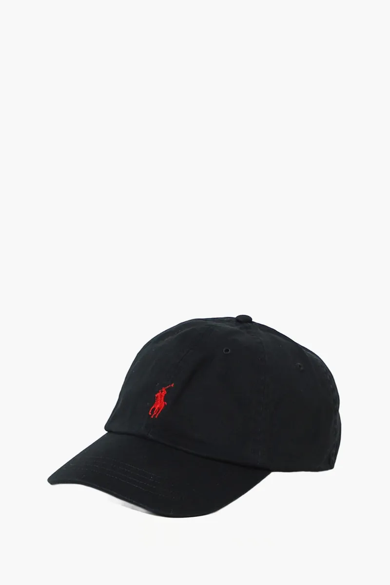 POLO RALPH LAUREN The Iconic Embroidered Logo Baseball Cap in Black/Red Cotton 1