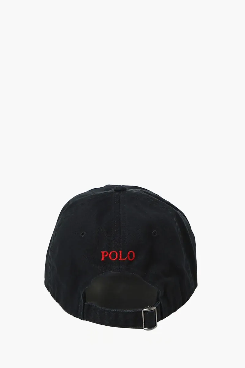 POLO RALPH LAUREN The Iconic Embroidered Logo Baseball Cap in Black/Red Cotton 2