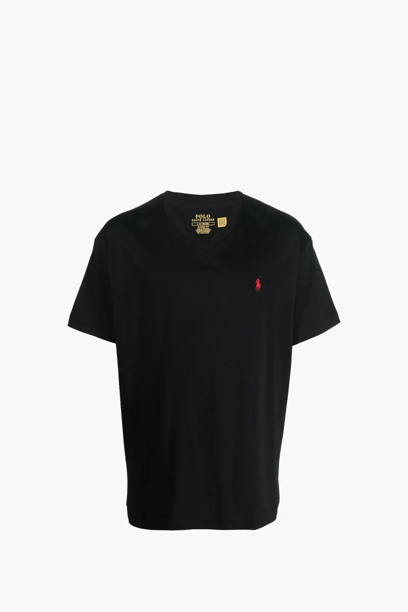 POLO RALPH LAUREN Men Short Slevee V-neck T-Shirt in Black Cotton 0
