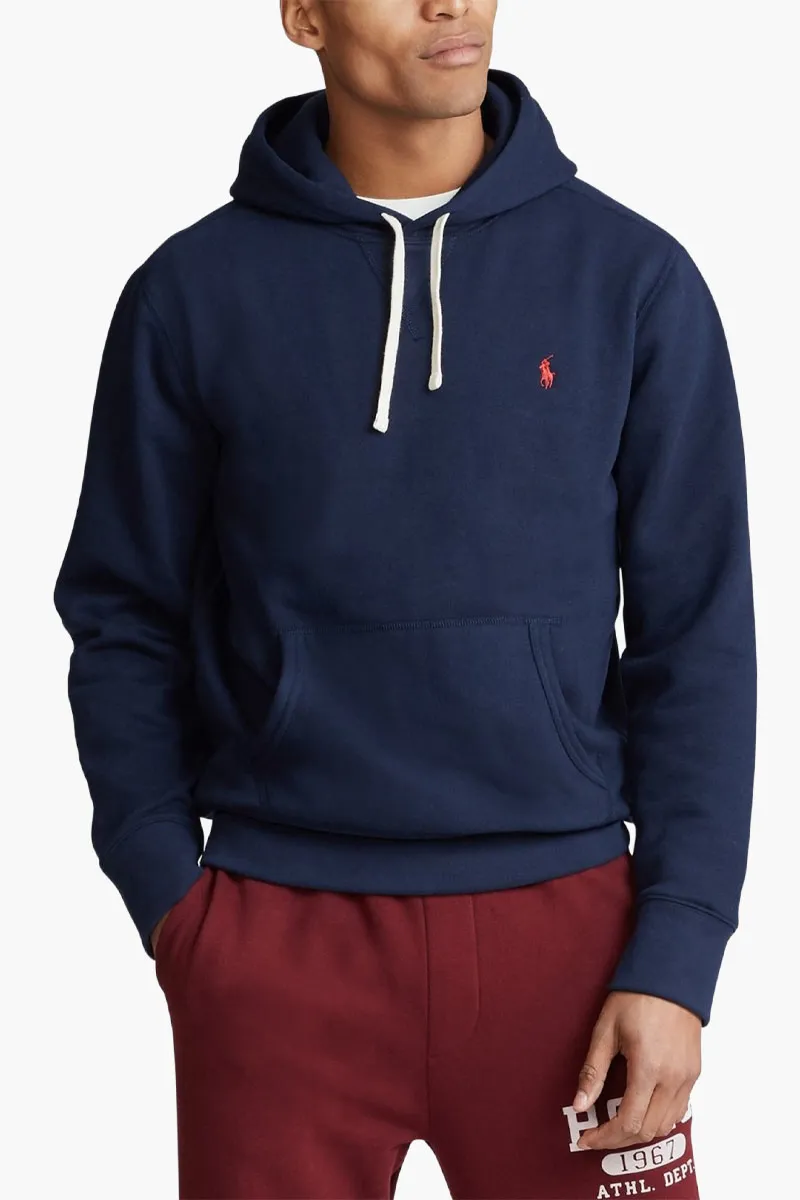 POLO RALPH LAUREN Men The RL Fleece Sweatshirt in Navy/Red Cotton with Hoodie 1