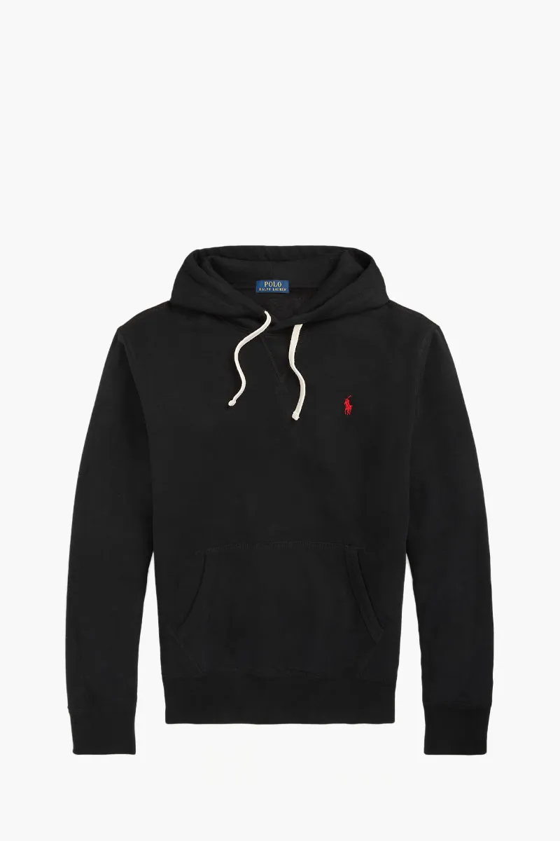 POLO RALPH LAUREN Men The RL Fleece Sweatshirt in Black/Red Cotton with Hoodie 0