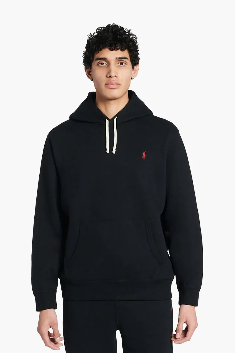 POLO RALPH LAUREN Men The RL Fleece Sweatshirt in Black/Red Cotton with Hoodie 1