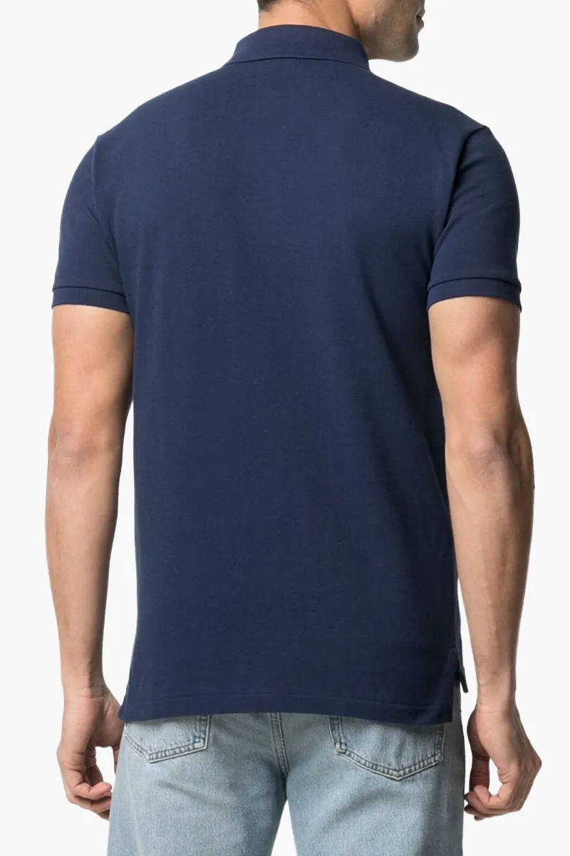 POLO RALPH LAUREN Men The Iconic Mesh Polo Shirt in New Port Navy/Red Cotton 2