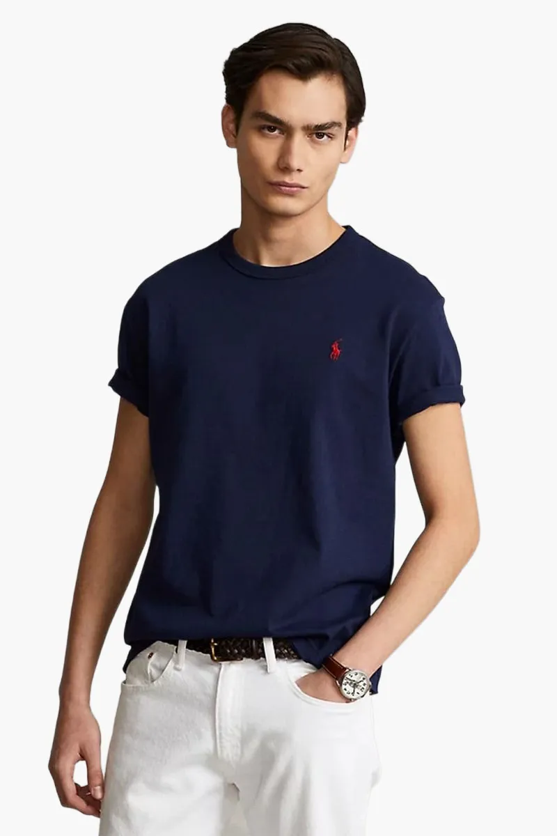 POLO RALPH LAUREN Men Classic Regular Fit T-Shirt in Newport Navy/Red Cotton 1