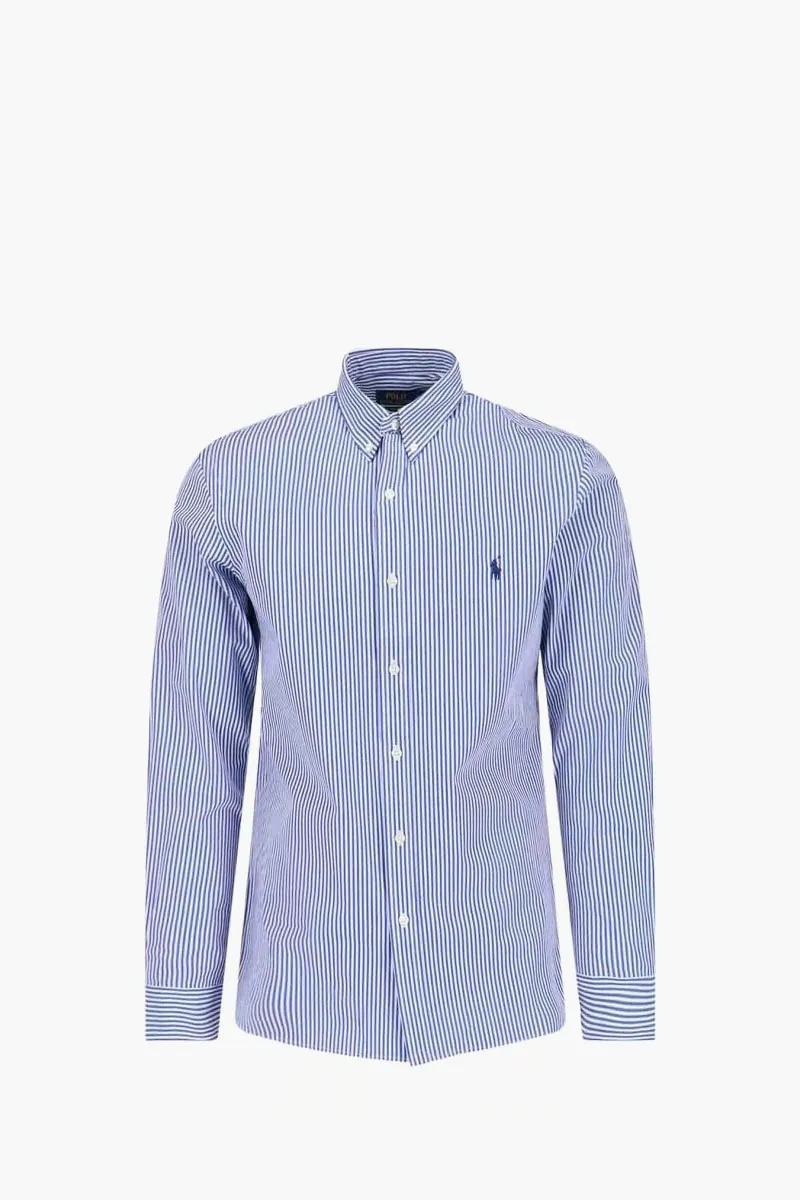 POLO RALPH LAUREN Men Logo Stretch Poplin Shirt in Blue/White Cotton 0