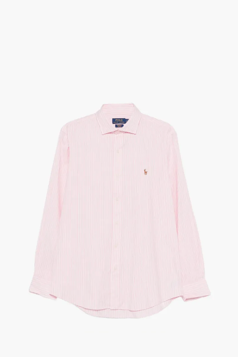 POLO RALPH LAUREN Men Striped Stretch Custom Fit Oxford Shirt in Pink/White Cotton 0