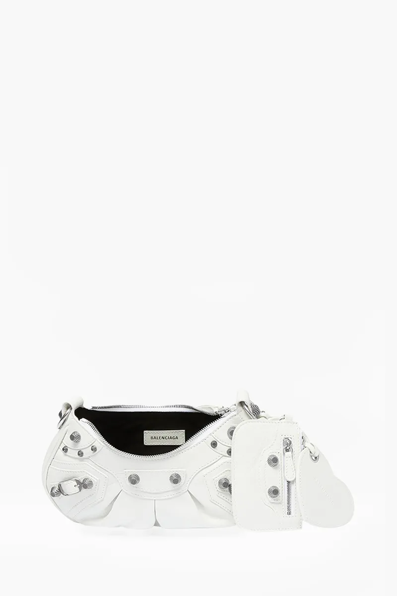 BALENCIAGA Le Cagole XS Chain Shoulder Bag in White Arena Lambskin SHW 3