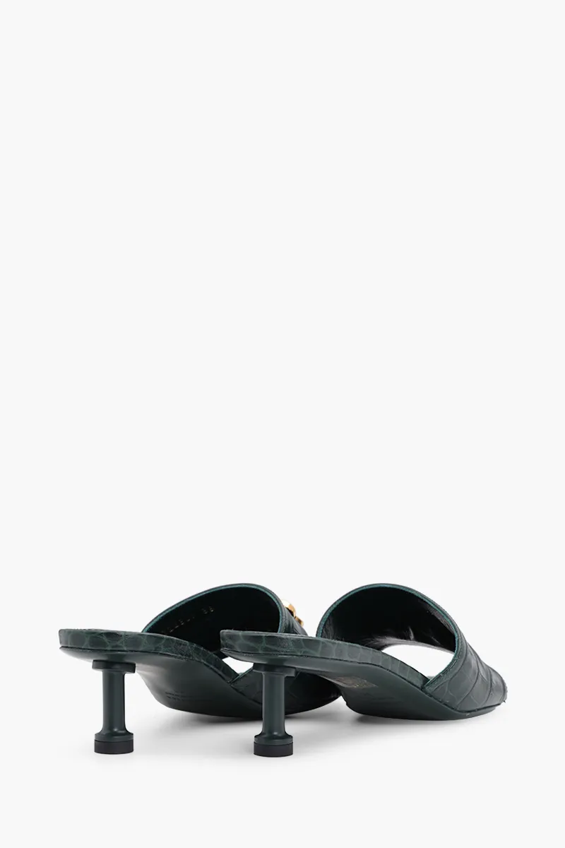 BALENCIAGA Women Groupie BB Sandals 50mm in Dark Green Croco Embossed 2