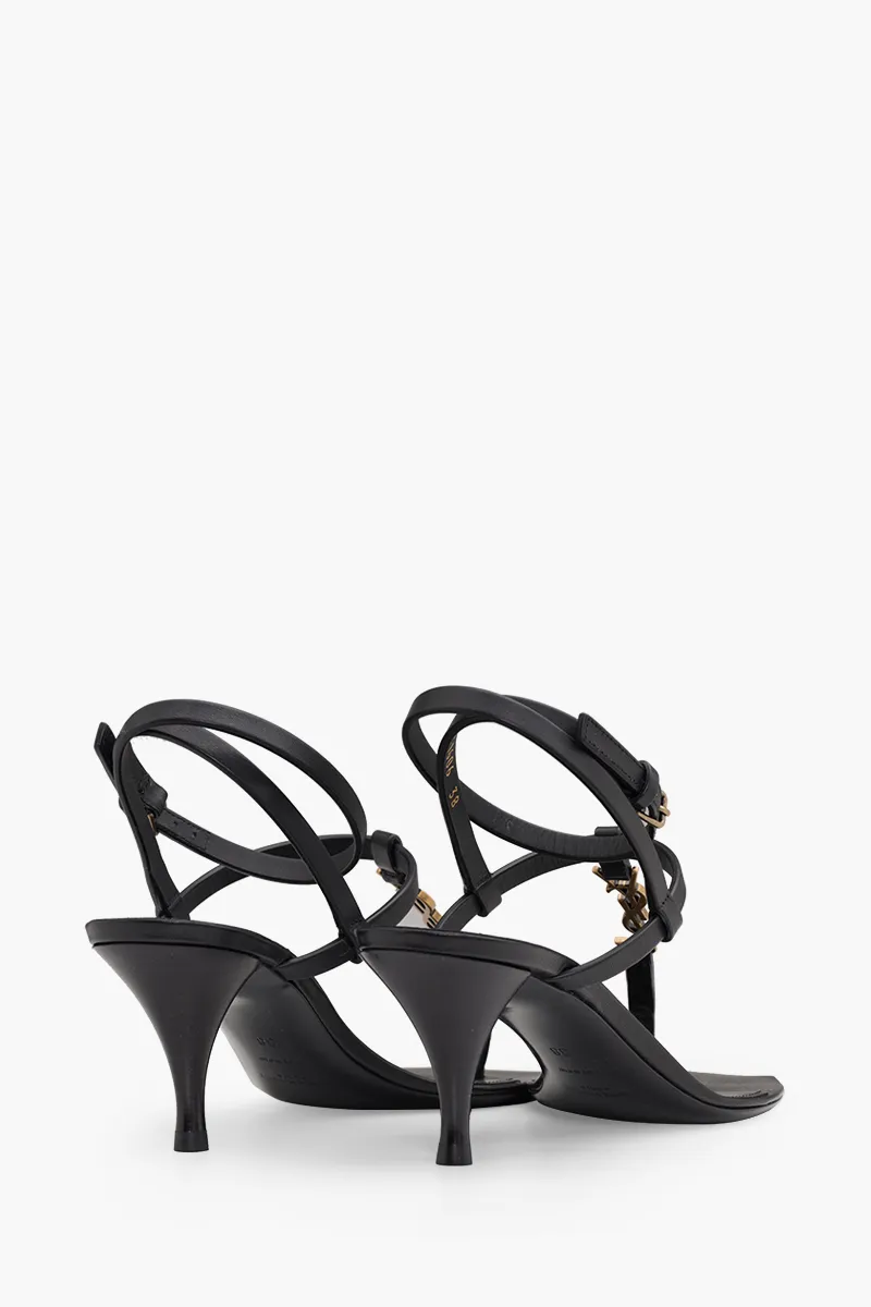 SAINT LAURENT Women Cassandra T-Strap Crossed Ankle Strap Sandals 6cm in Black Smooth Leather 2