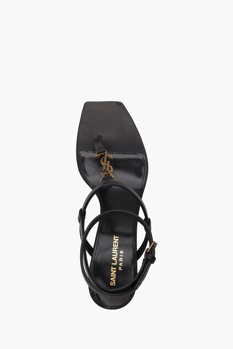 SAINT LAURENT Women Cassandra T-Strap Crossed Ankle Strap Sandals 6cm in Black Smooth Leather 3
