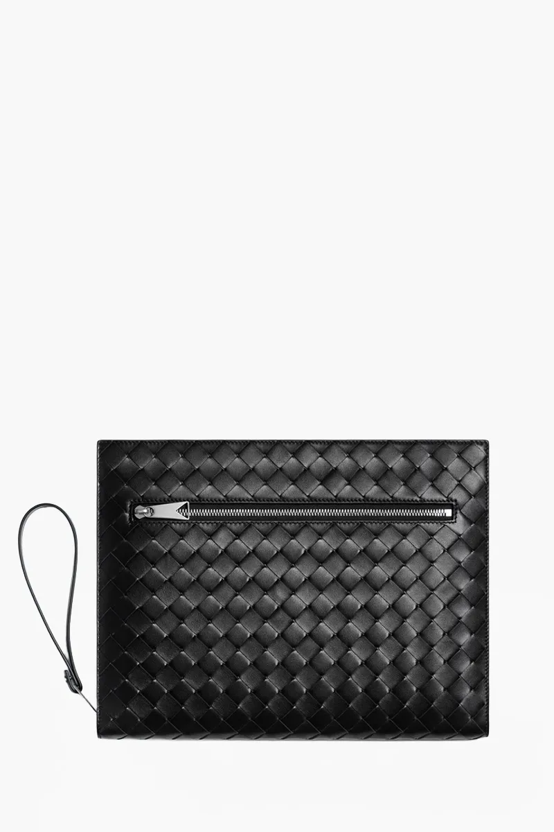 BOTTEGA VENETA Medium Intrecciato Document Case in Black Calfskin with Detachable Wristlet 0