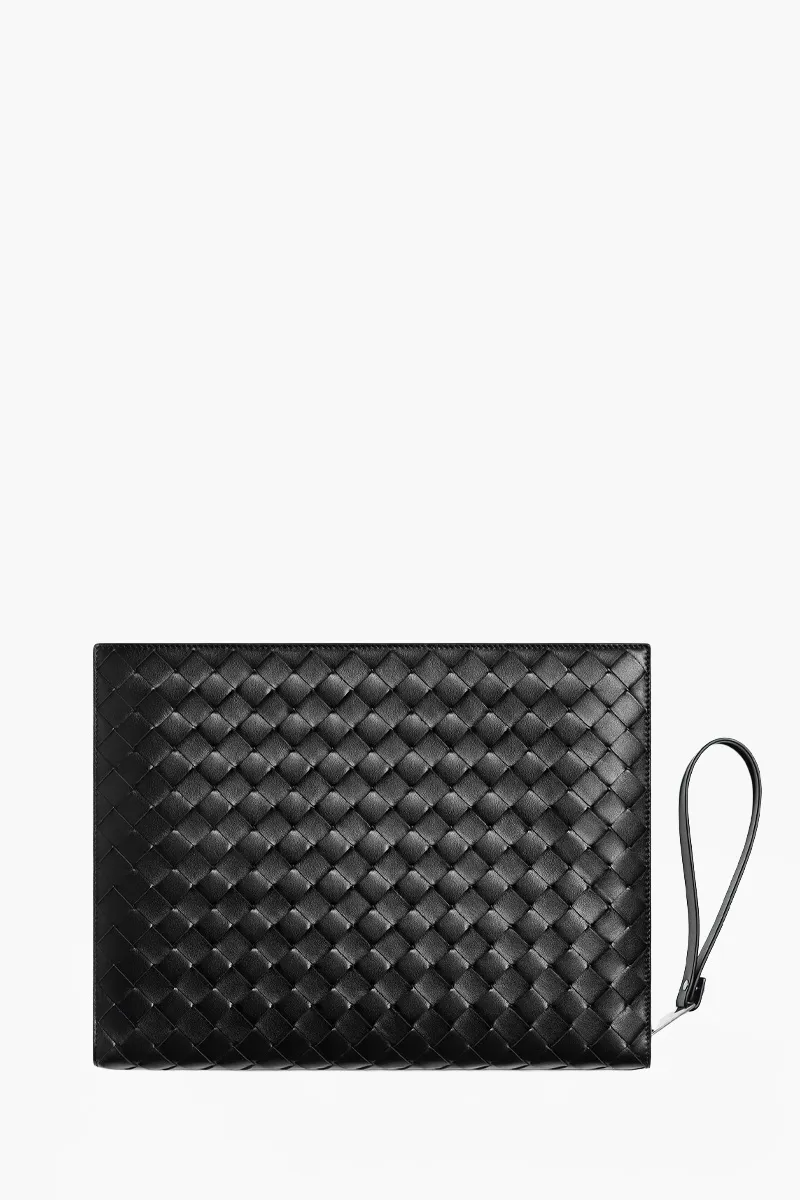 BOTTEGA VENETA Medium Intrecciato Document Case in Black Calfskin with Detachable Wristlet 1