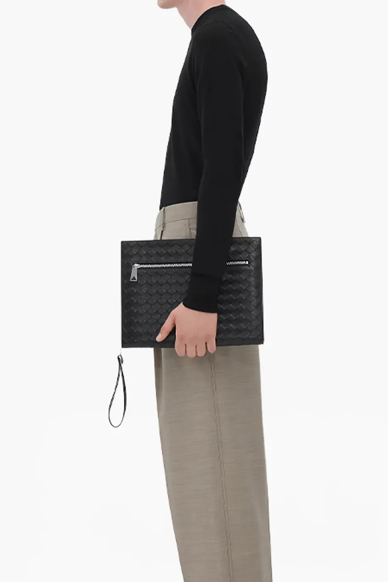 BOTTEGA VENETA Medium Intrecciato Document Case in Black Calfskin with Detachable Wristlet 2