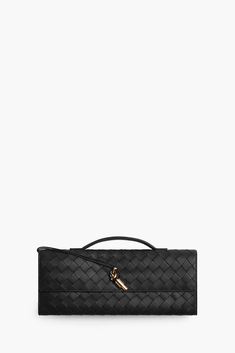 BOTTEGA VENETA Andiamo Intrecciato Long Clutch in Black with Handle 0