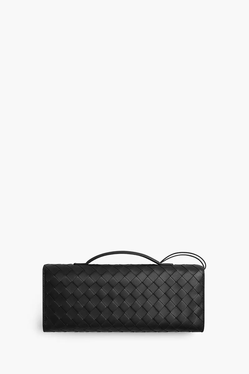 BOTTEGA VENETA Andiamo Intrecciato Long Clutch in Black with Handle 1