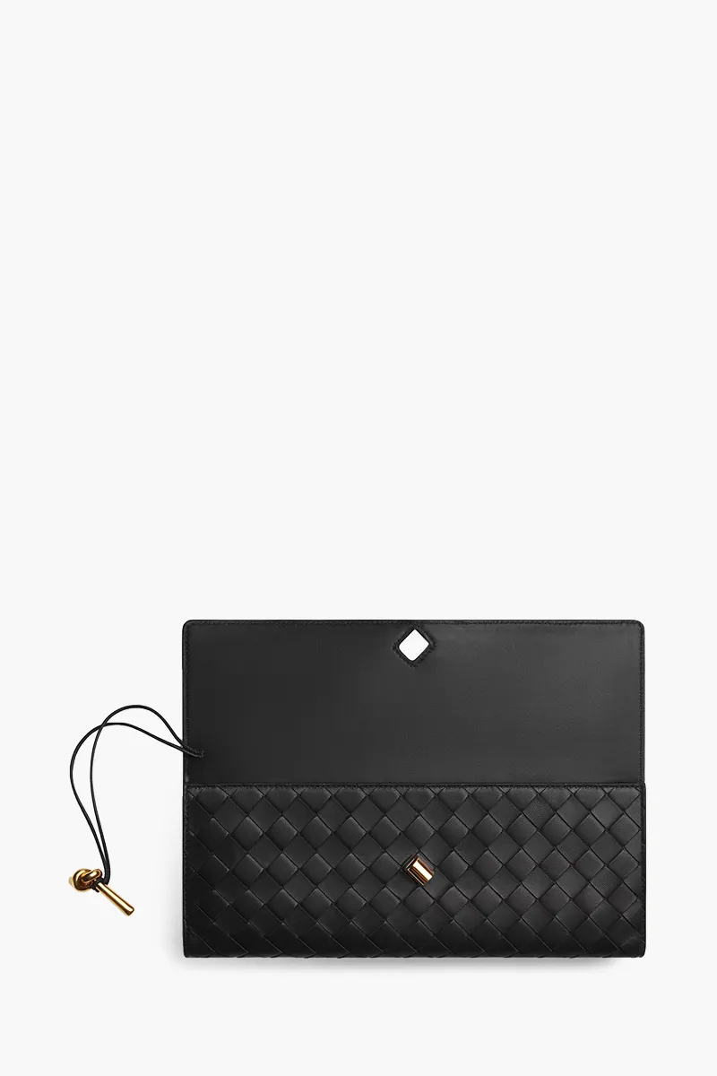 BOTTEGA VENETA Andiamo Intrecciato Long Clutch in Black with Handle 2