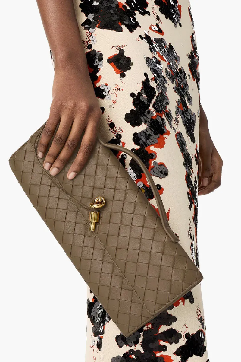 BOTTEGA VENETA Andiamo Intrecciato Long Clutch in Pinecone with Handle 2