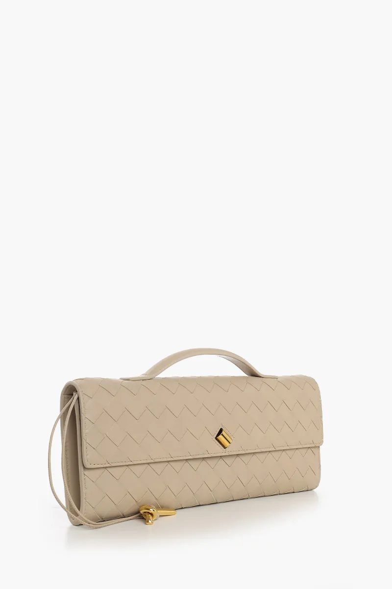 BOTTEGA VENETA Andiamo Intrecciato Long Clutch in Ecru with Handle 1