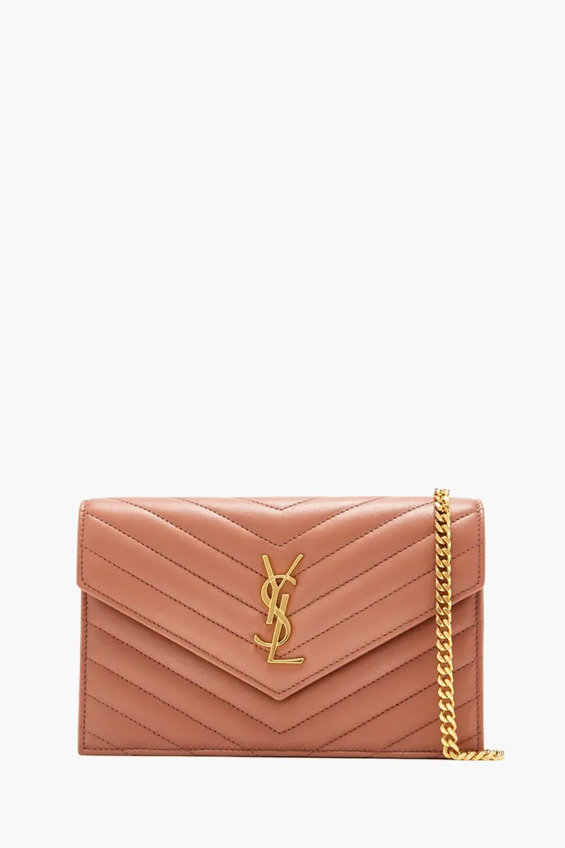 SAINT LAURENT Wallet on Chain 19cm in Barely Pink Lambskin GHW 0