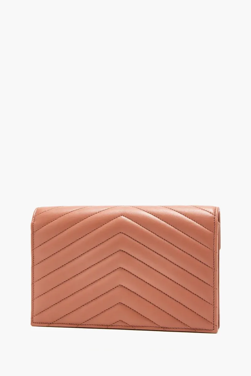 SAINT LAURENT Wallet on Chain 19cm in Barely Pink Lambskin GHW 2