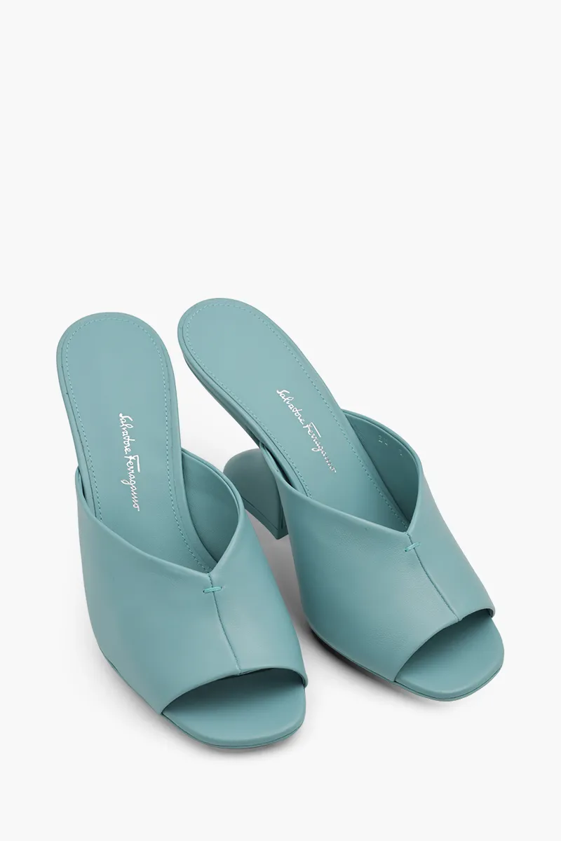 FERRAGAMO Sansu F-Heel Pump 85mm Sandals in Turquoise Nappa Leather 1