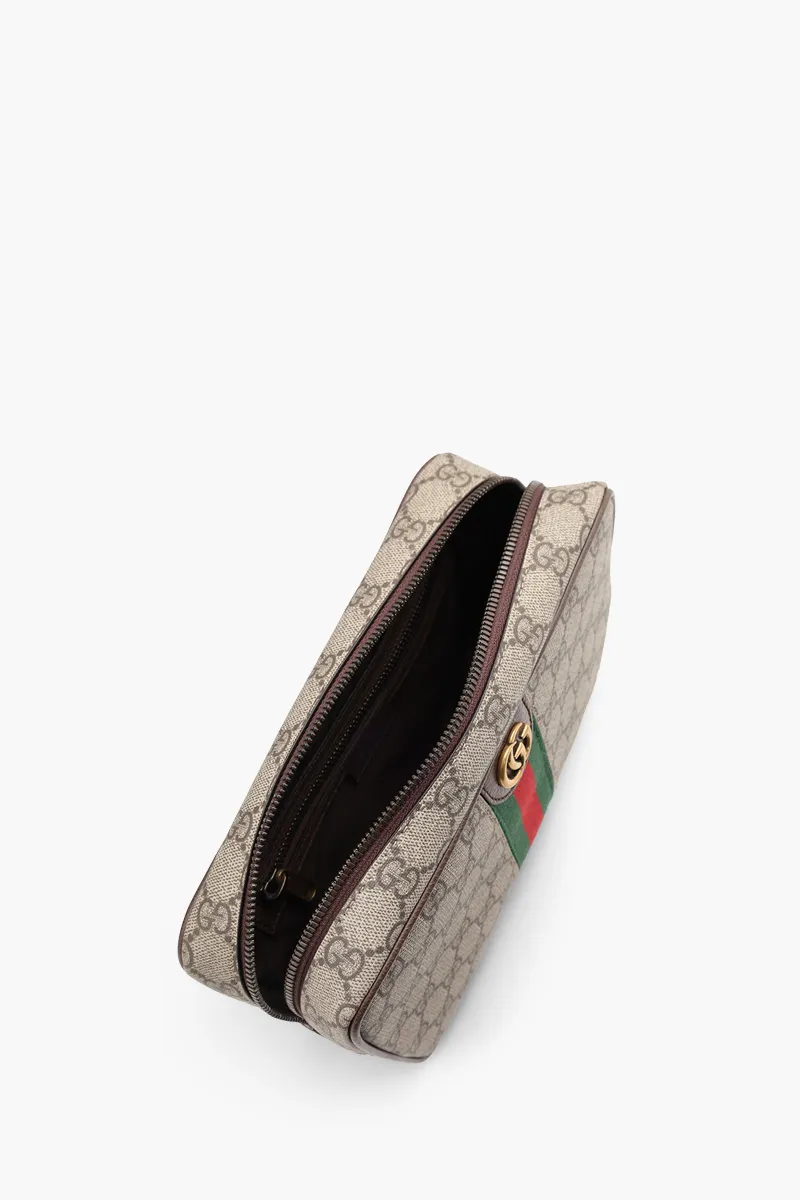 GUCCI GG Supreme Savoy Toiletry Bag in Beige/Ebony/Brown with Web Stripe 3