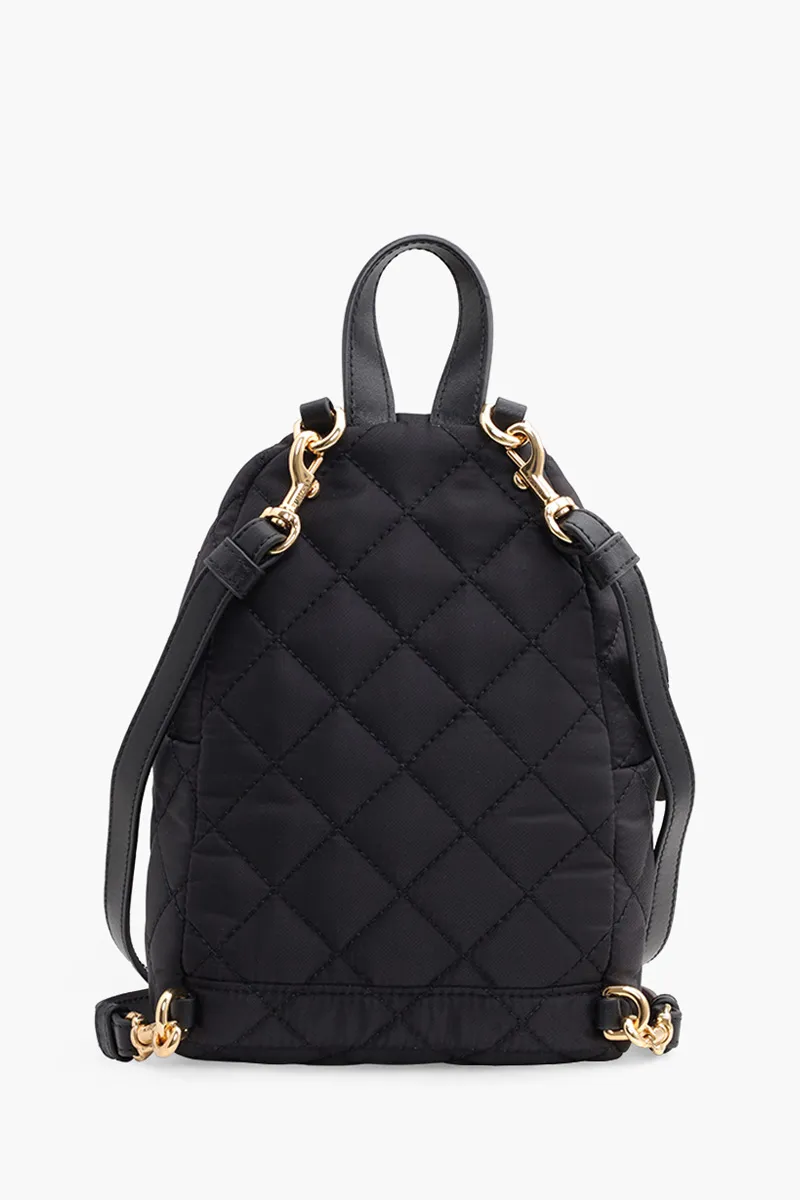 MOSCHINO Bebeboo Logo Backpack in Black Quilted with Gold Logo 1