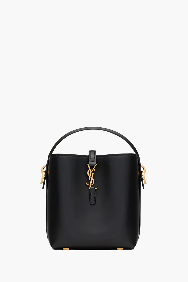 SAINT LAURENT Mini Le 37 Bucket Bag in Black Shiny Calfskin Leather 0