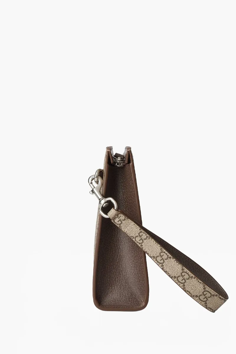 GUCCI GG Supreme Pouch in Beige/Ebony/Brown Canvas with Detachable Wrist Strap 1