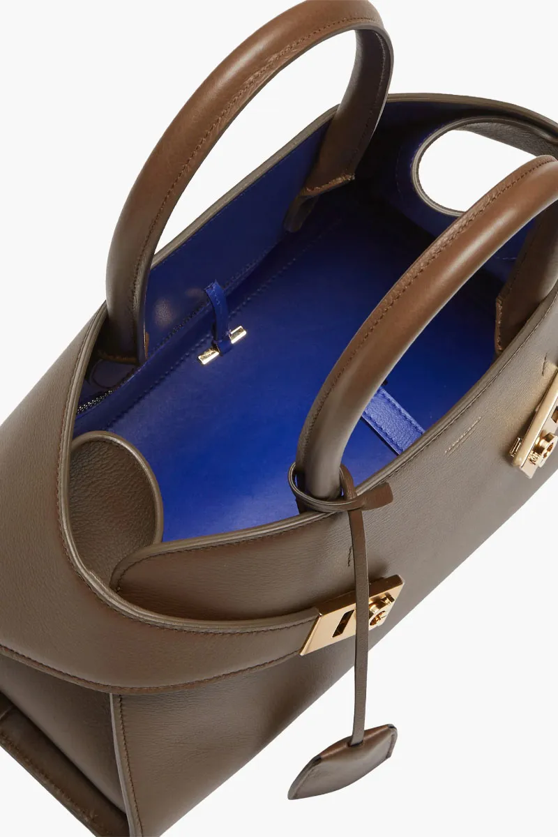 FERRAGAMO Medium Hug Bicolor Handbag in Clay/Lapiz Lazuli Calf Leather 4