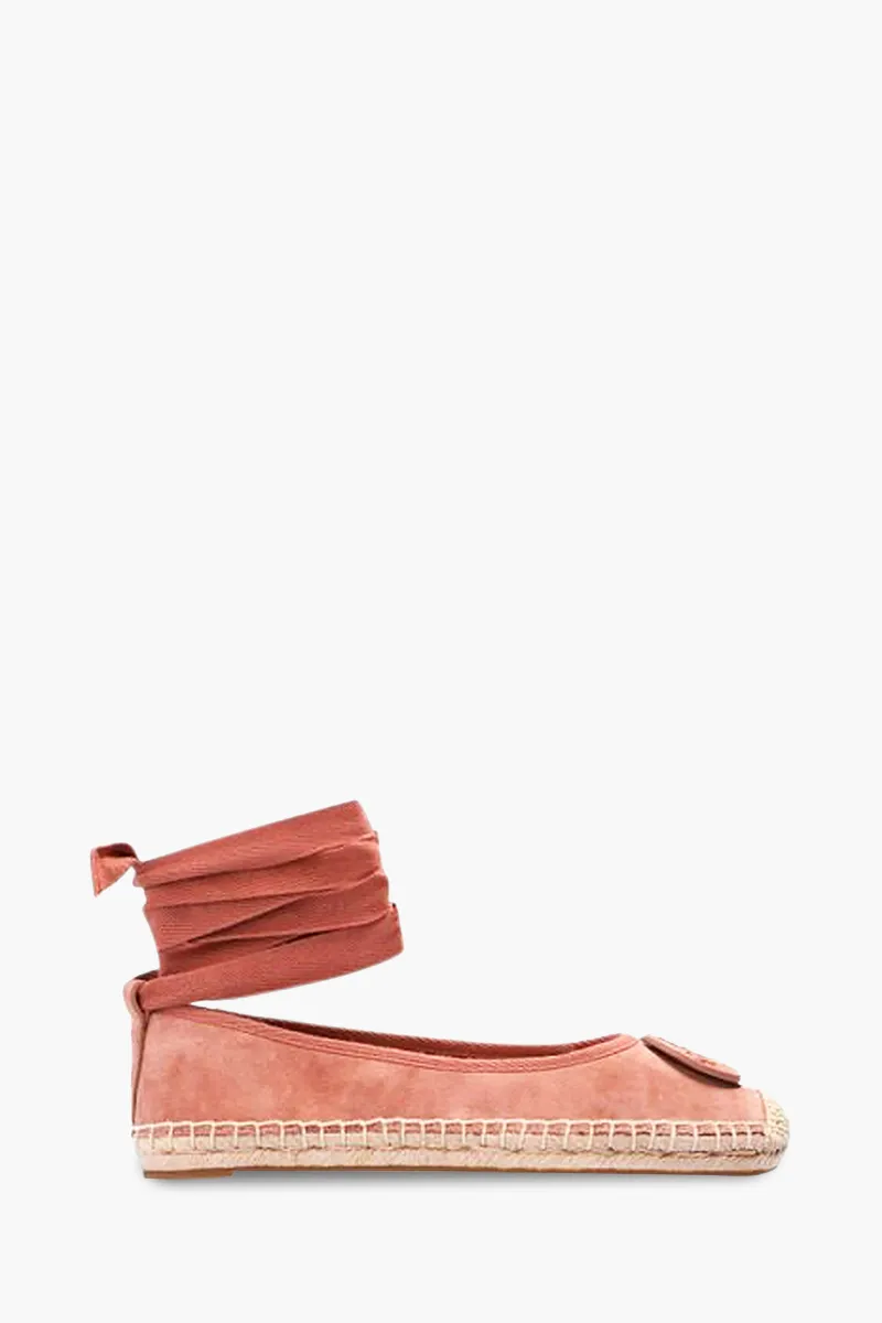 TORY BURCH Women Minnie Ballet Espadrilles in Malva Suede with Ankle Ties 0