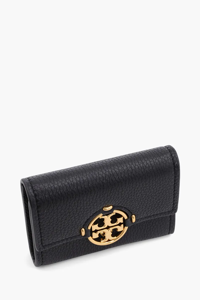 TORY BURCH Mini Miller Wallet in Black Grained 2