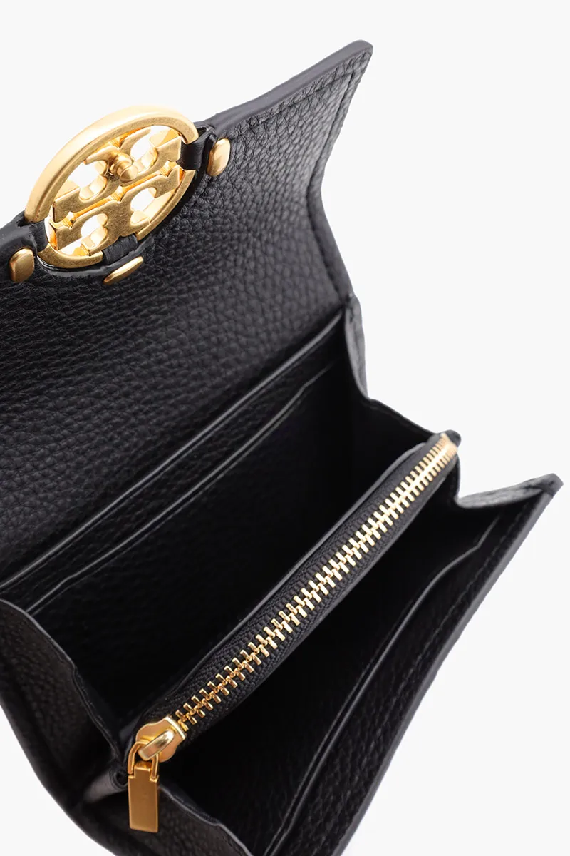 TORY BURCH Mini Miller Wallet in Black Grained 3
