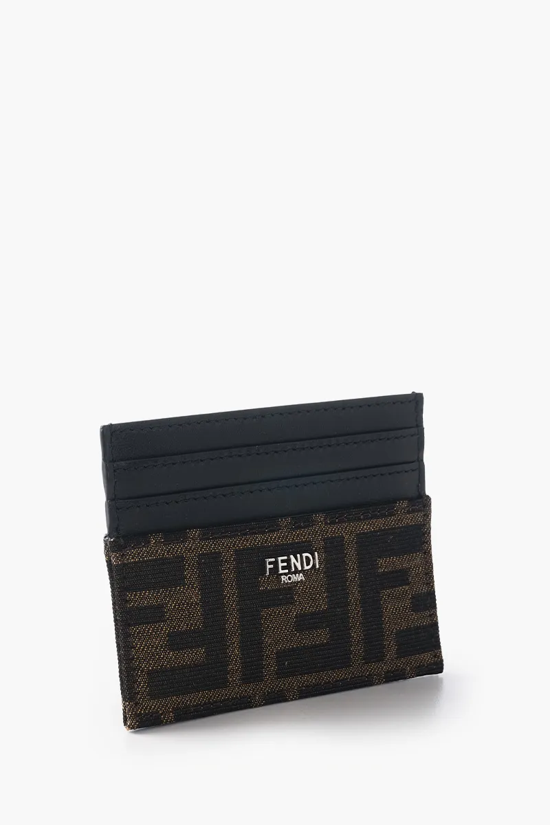 FENDI FF Fendi Roma Lettering Card Holder in Brown/Tobacco 1