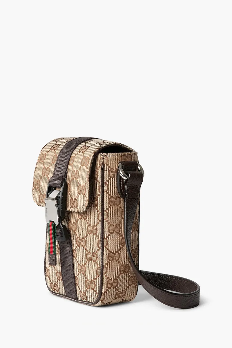 GUCCI Mini Original GG Shoulder Bag in Beige/Ebony Canvas with Web 1