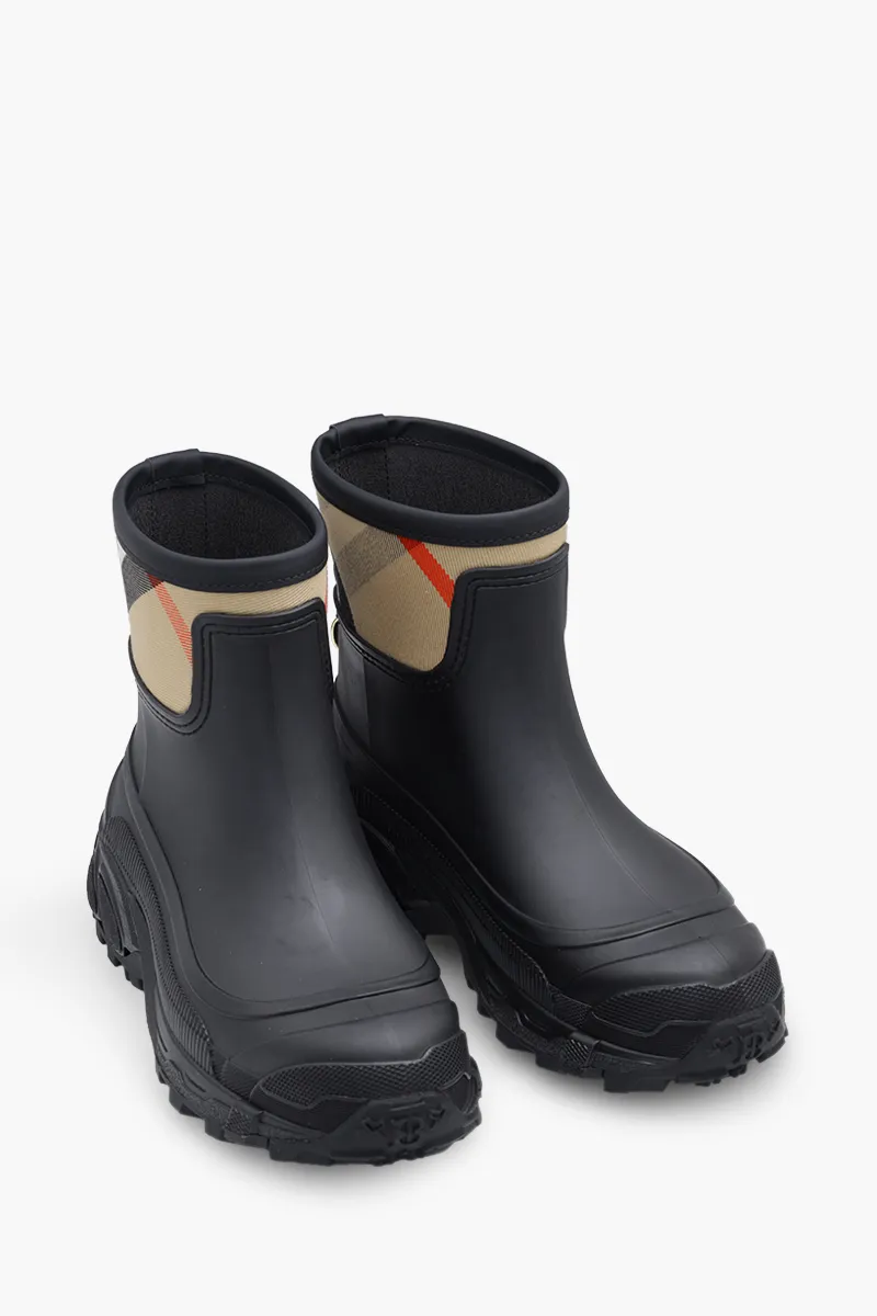 BURBERRY Women House Check Panel Rain Boots in Black/Archive Beige 1