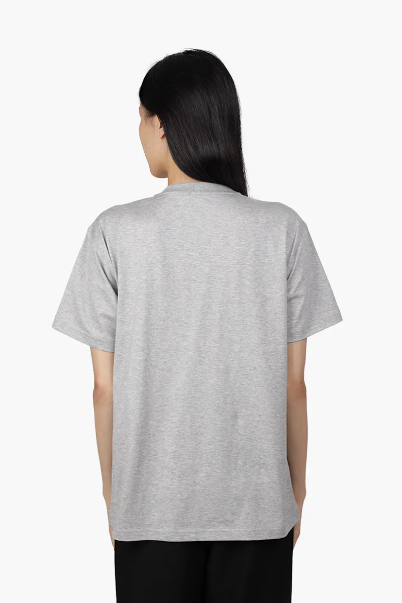 BURBERRY Women Oversized Cotton T-Shirt in Pale Grey Melange with Check on Pocket 1
