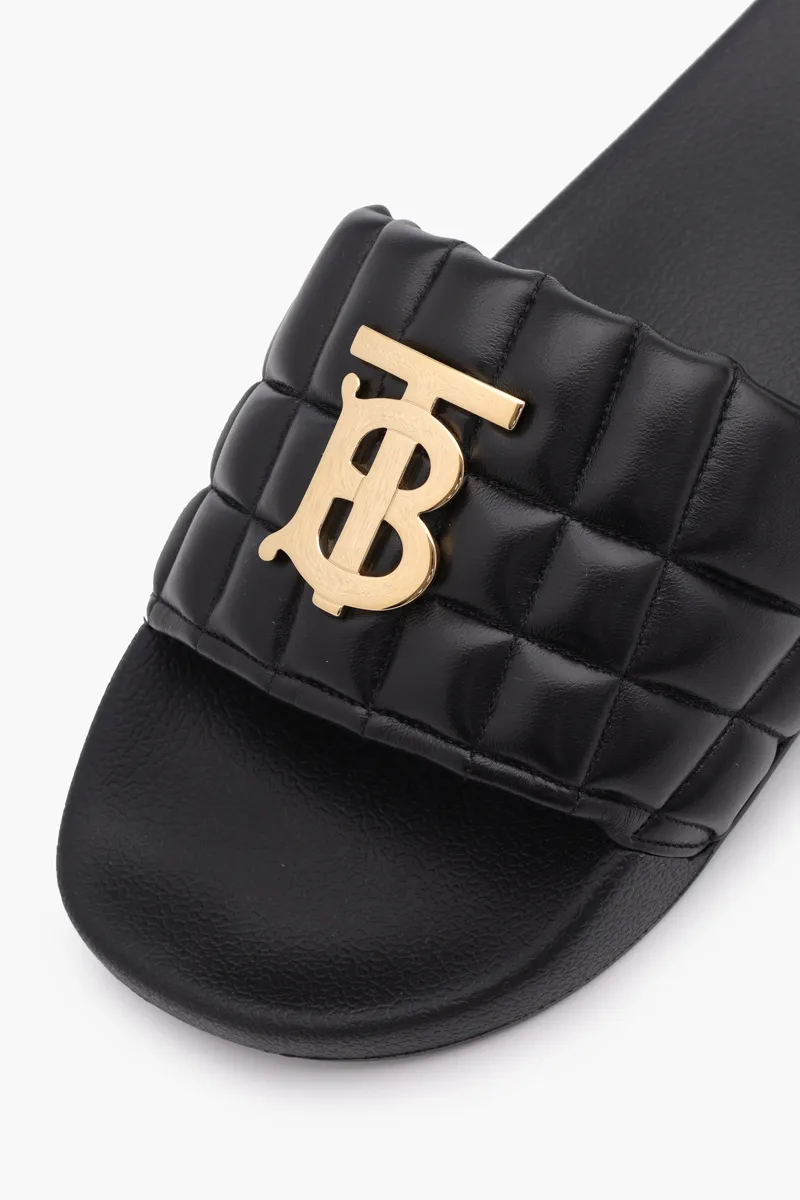 BURBERRY Women Monogram Motif Slides in Black Quilted Lambskin 4