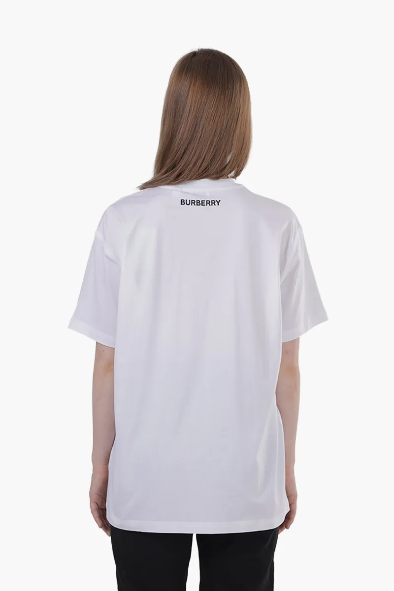 BURBERRY Women Deer Print Cotton Oversized T-Shirt in White 1