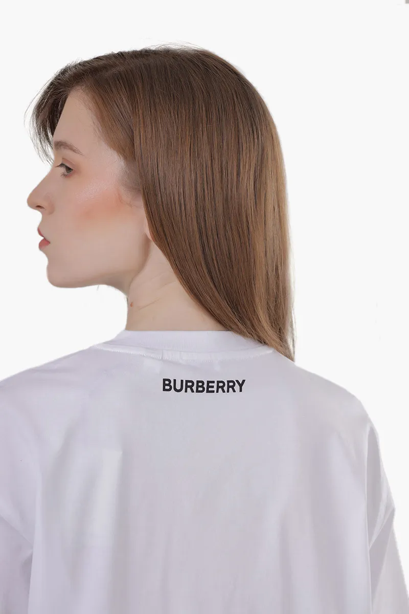 BURBERRY Women Deer Print Cotton Oversized T-Shirt in White 3