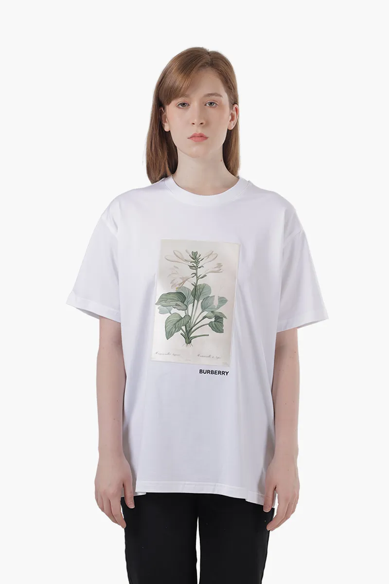BURBERRY Women Botanical Sketch Print Cotton Oversized T-Shirt in White 0