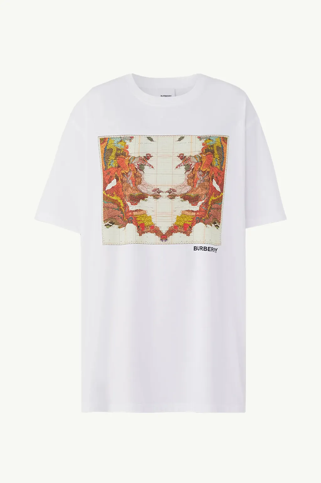 BURBERRY Women Map Print Cotton Oversized T-Shirt in White 0