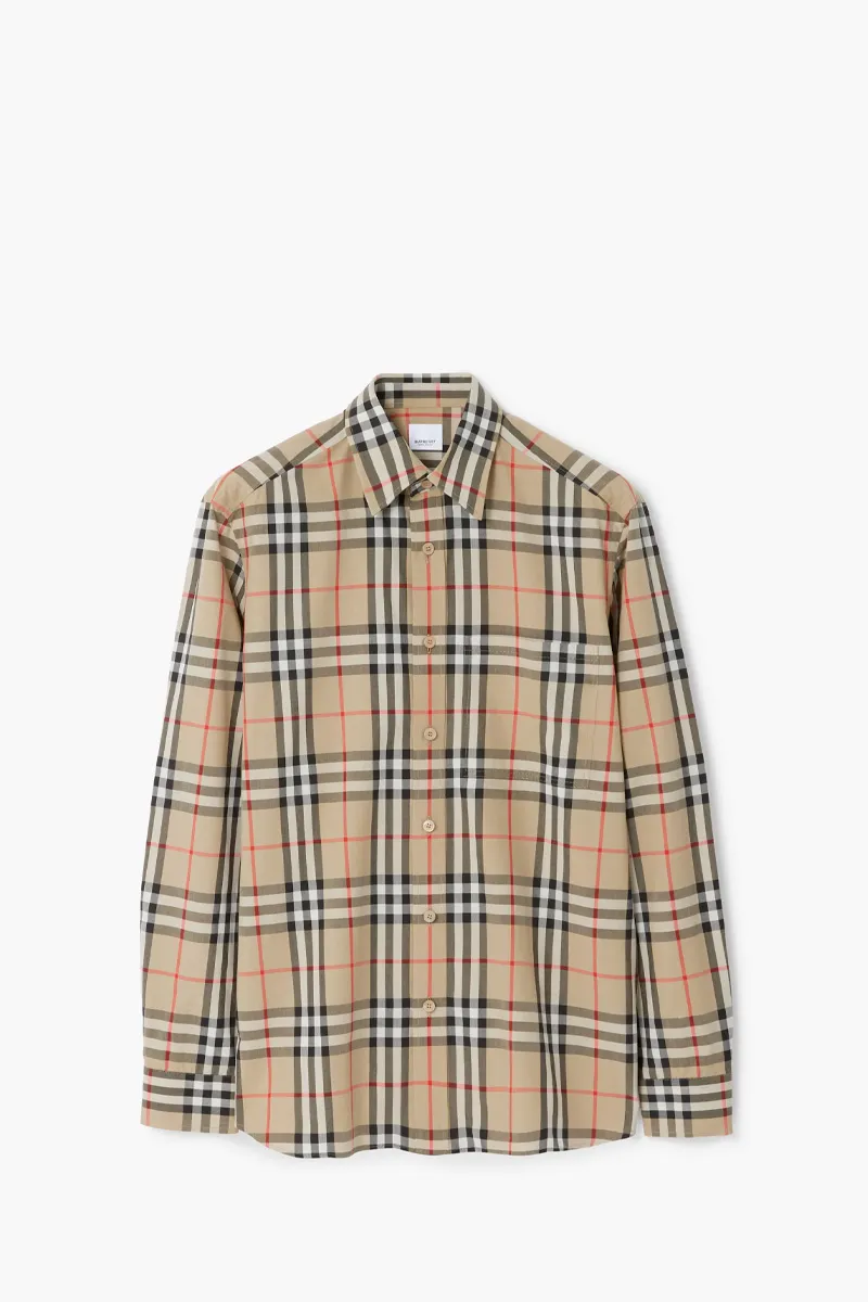 BURBERRY Men Check Regular Fit Shirt in Archive Beige Cotton 0