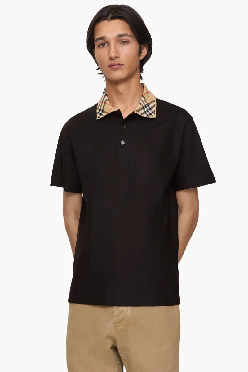 BURBERRY Men Check Colar Short Sleeve Polo Shirt in Clove Brown Cotton 1