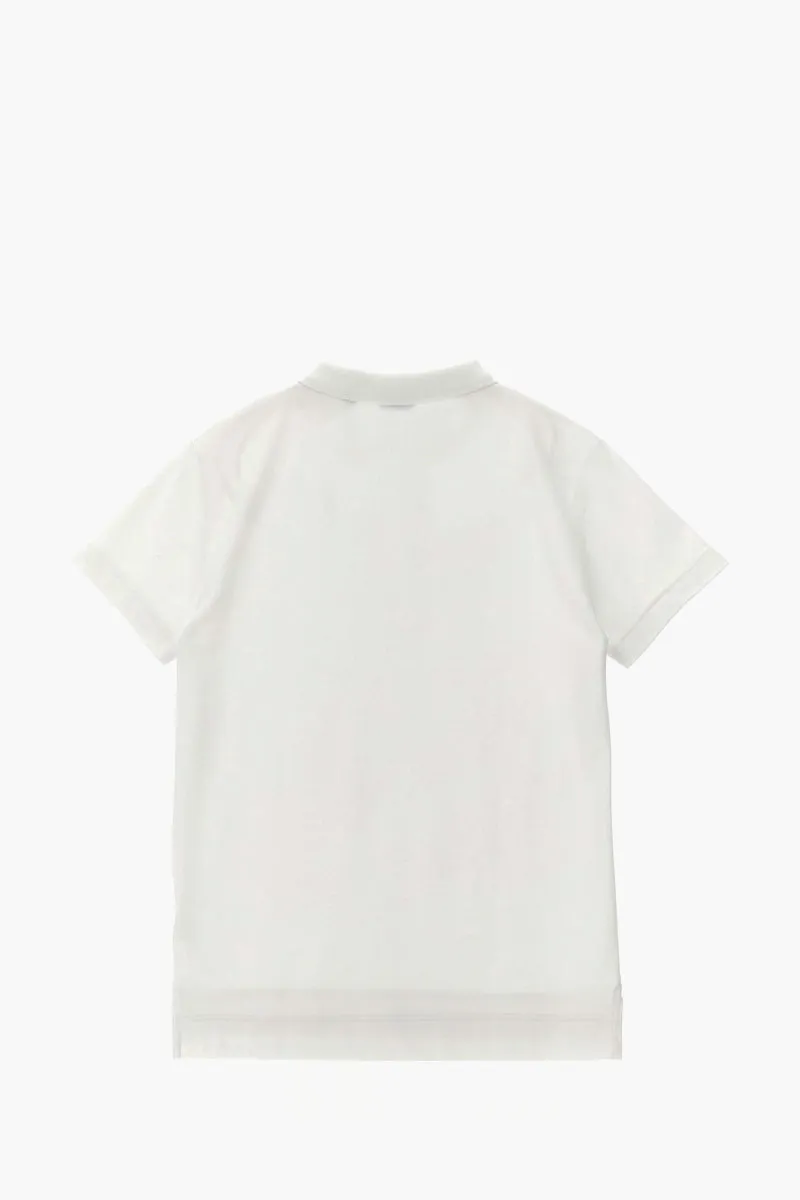 BURBERRY Embroidered EKD Planked Check Polo Shirt in White Cotton Pique 1
