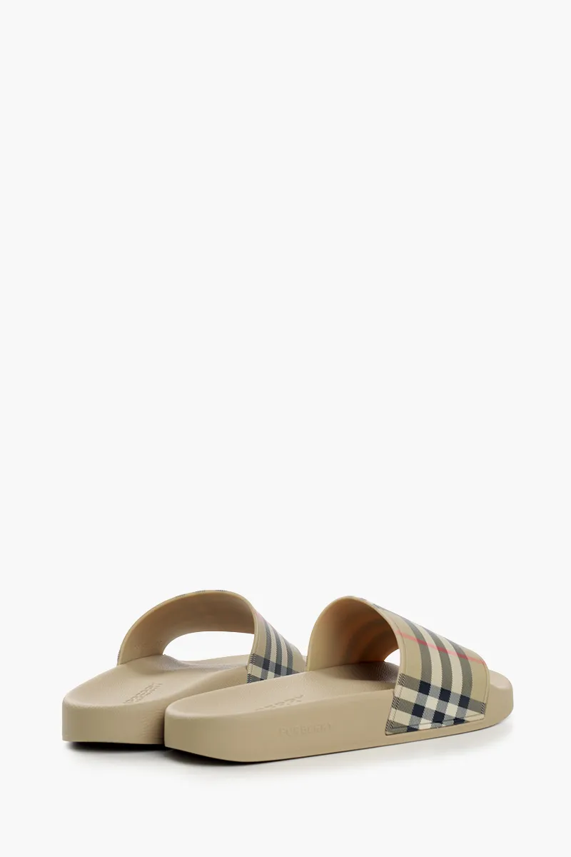 BURBERRY Men Print Check Slides in Archive Beige 1