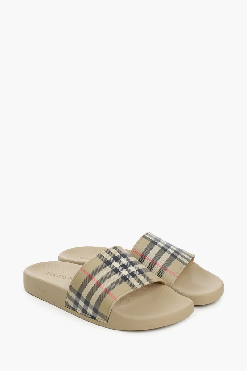 BURBERRY Men Print Check Slides in Archive Beige 2