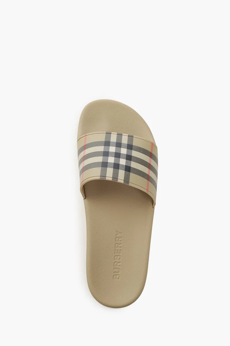 BURBERRY Men Print Check Slides in Archive Beige 3