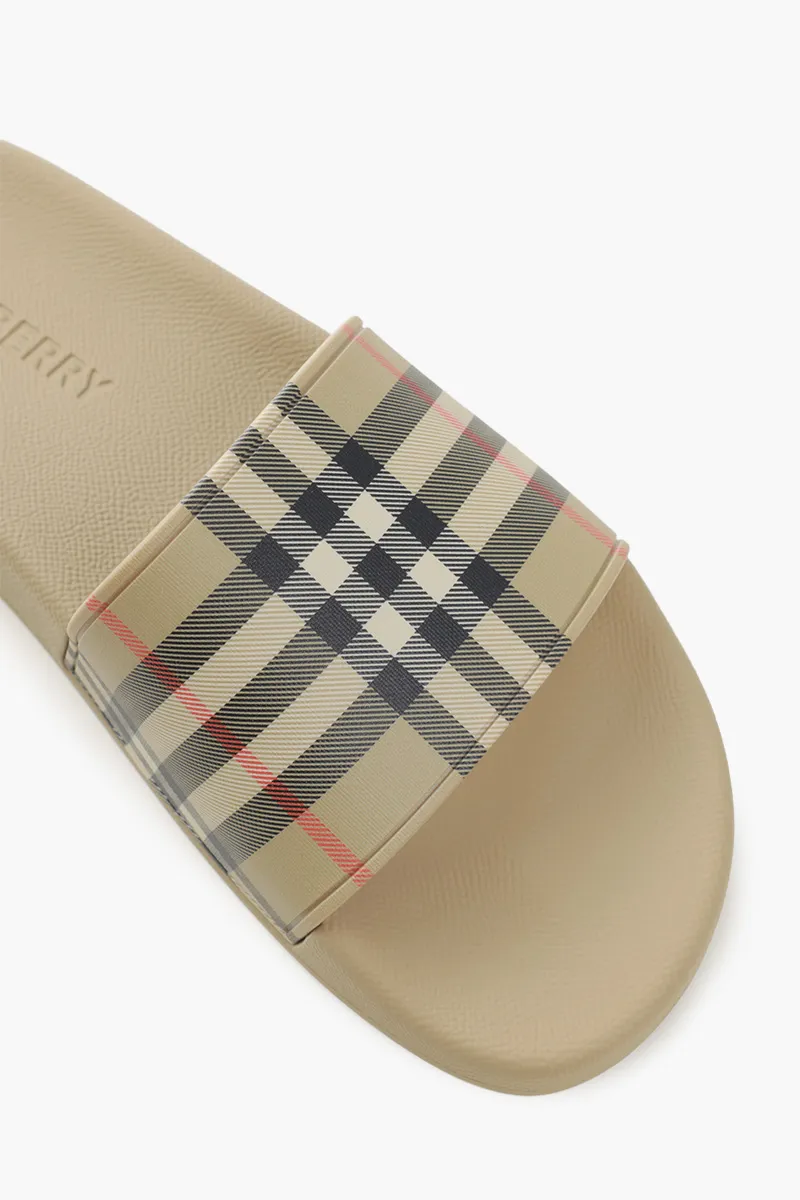 BURBERRY Men Print Check Slides in Archive Beige 4